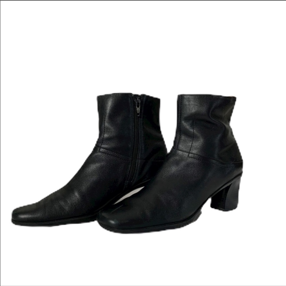 Black docker ankle boots with chunky heel